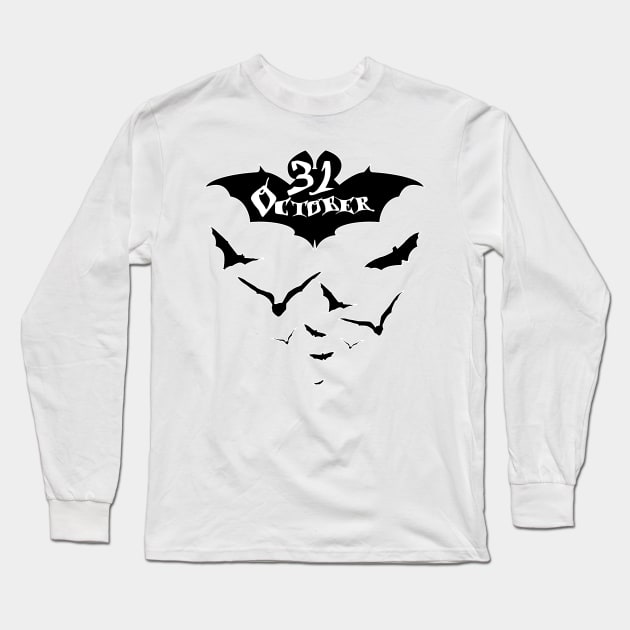 Halloween Black Bat 31 October Party Long Sleeve T-Shirt by sofiartmedia